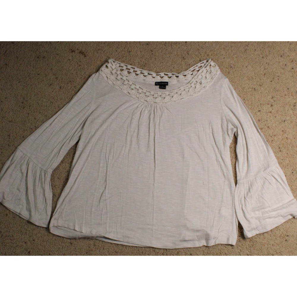 New Direction White Bell Sleeve Blouse M‎ Boho Flowy Knit Lightweight Top